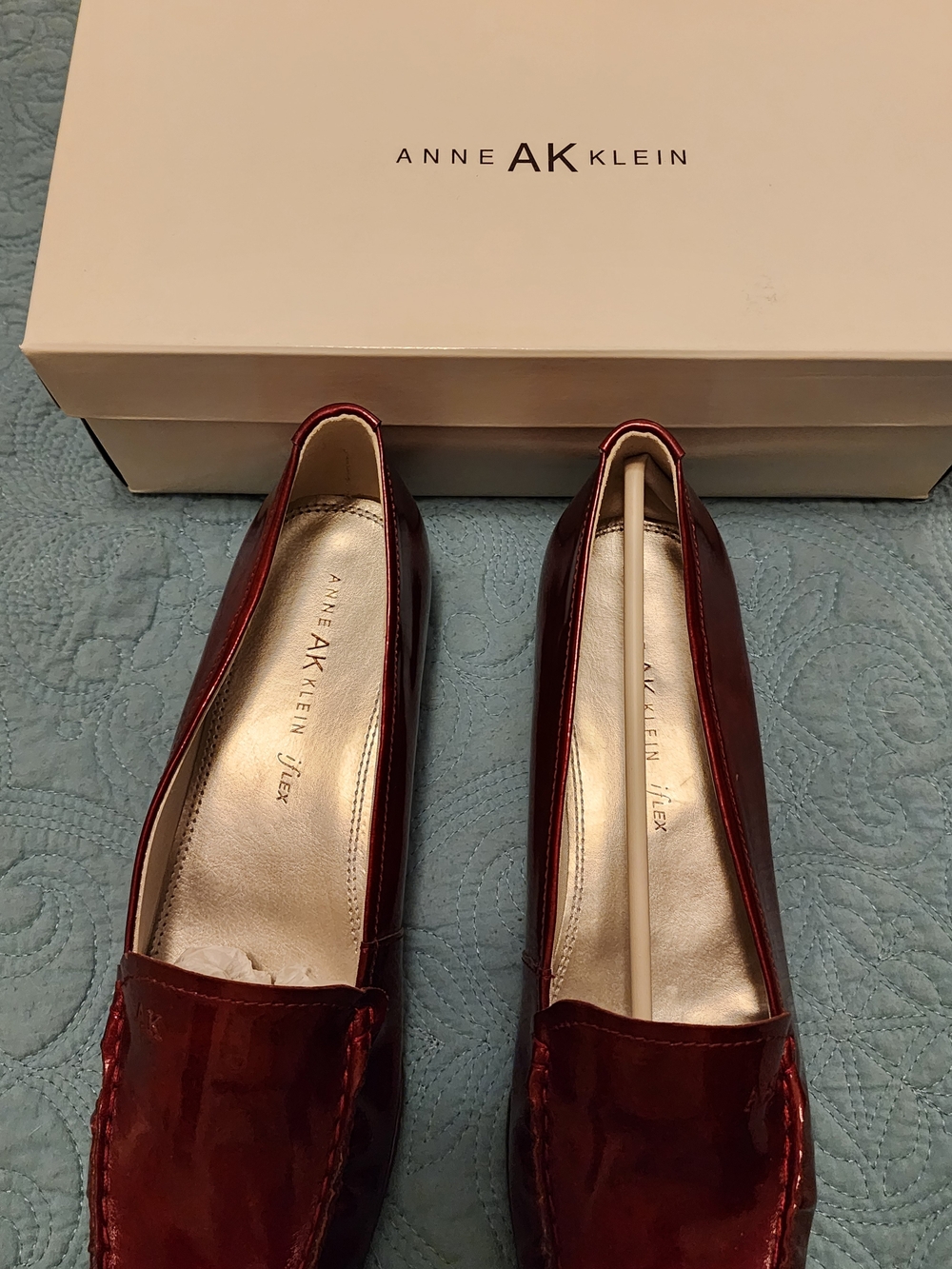 Anne Klein Burgundy Patent Leather Slip-On Loafers